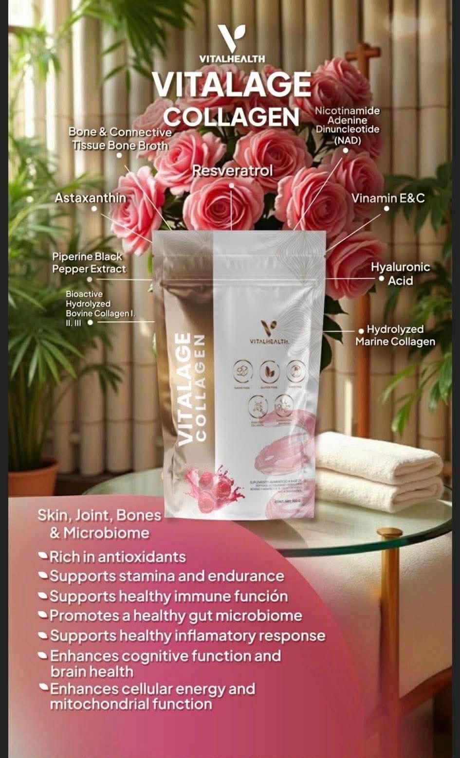 VitalHealth Vitalage Collagen Raspberry Powder