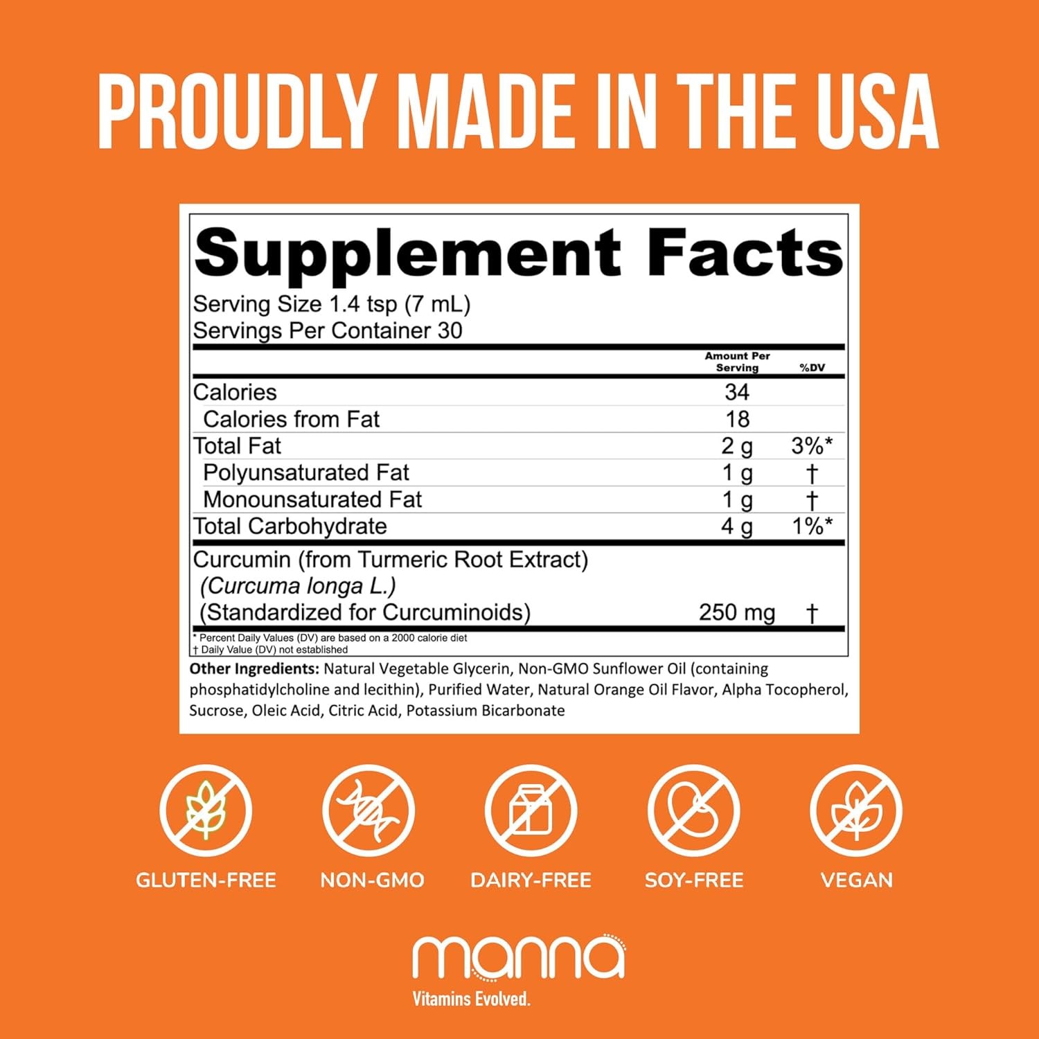 Manna Vitamins Evolved Liposomal Liquid Curcumin for 7.1 Fl Oz (Pack of 1)