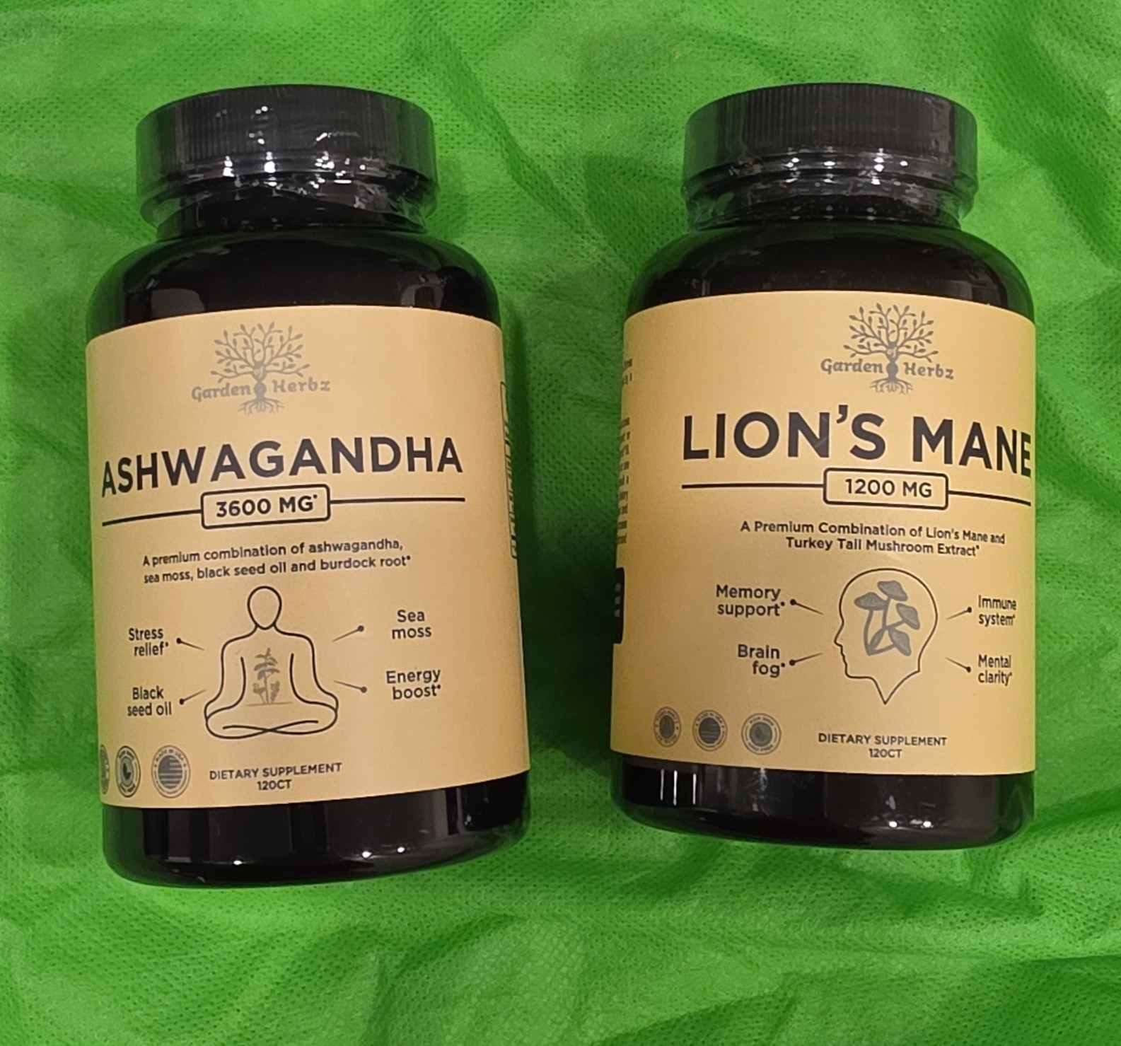 Garden of Herbz , Ashwagandha 3600mg + Lion’s Mane 1200mg 120 Capsules