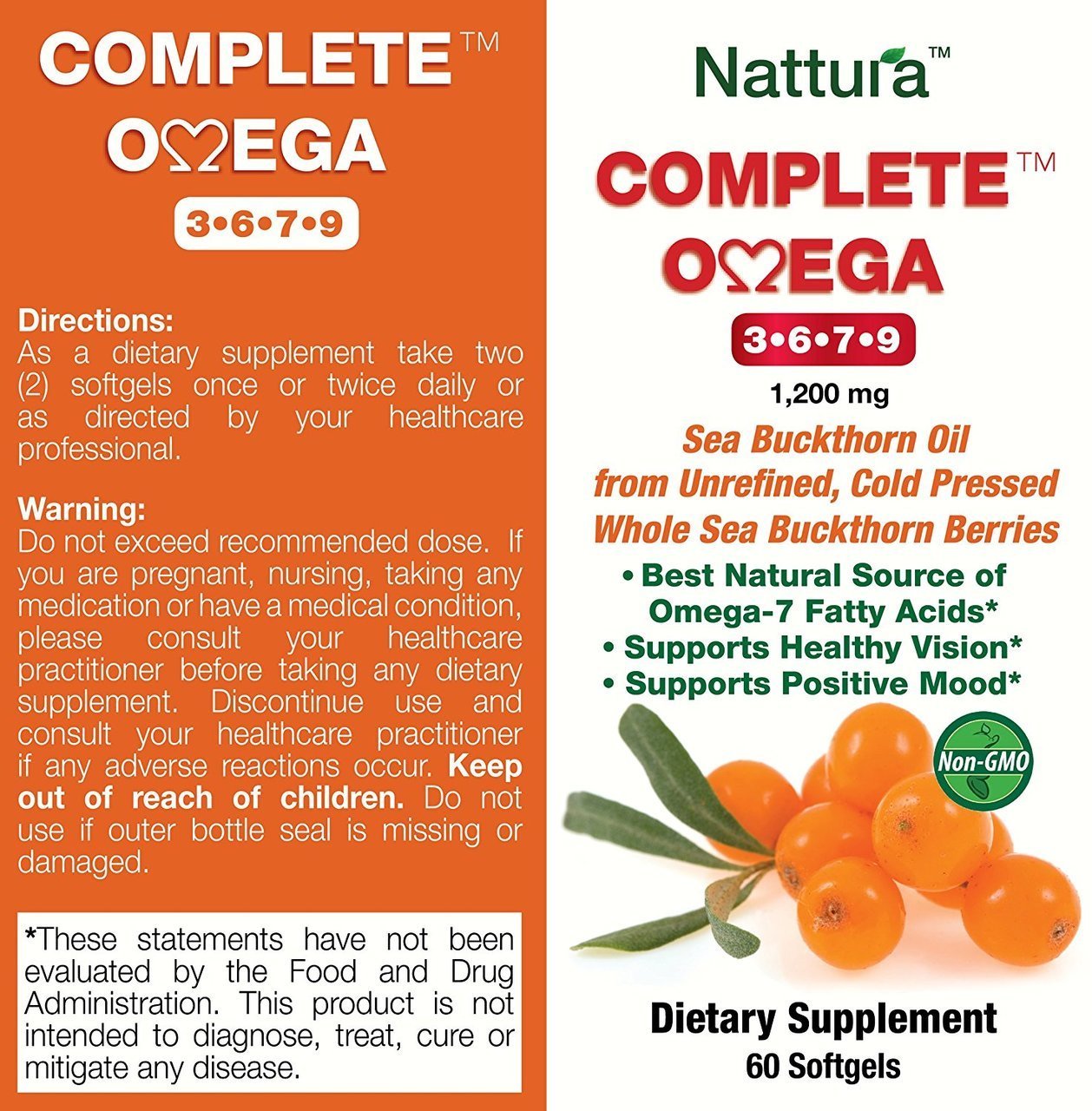 COMPLETE OMEGA 3-6-7-9 * Highest Quality, Pure Sea Buckthorn Oil From Unrefined,