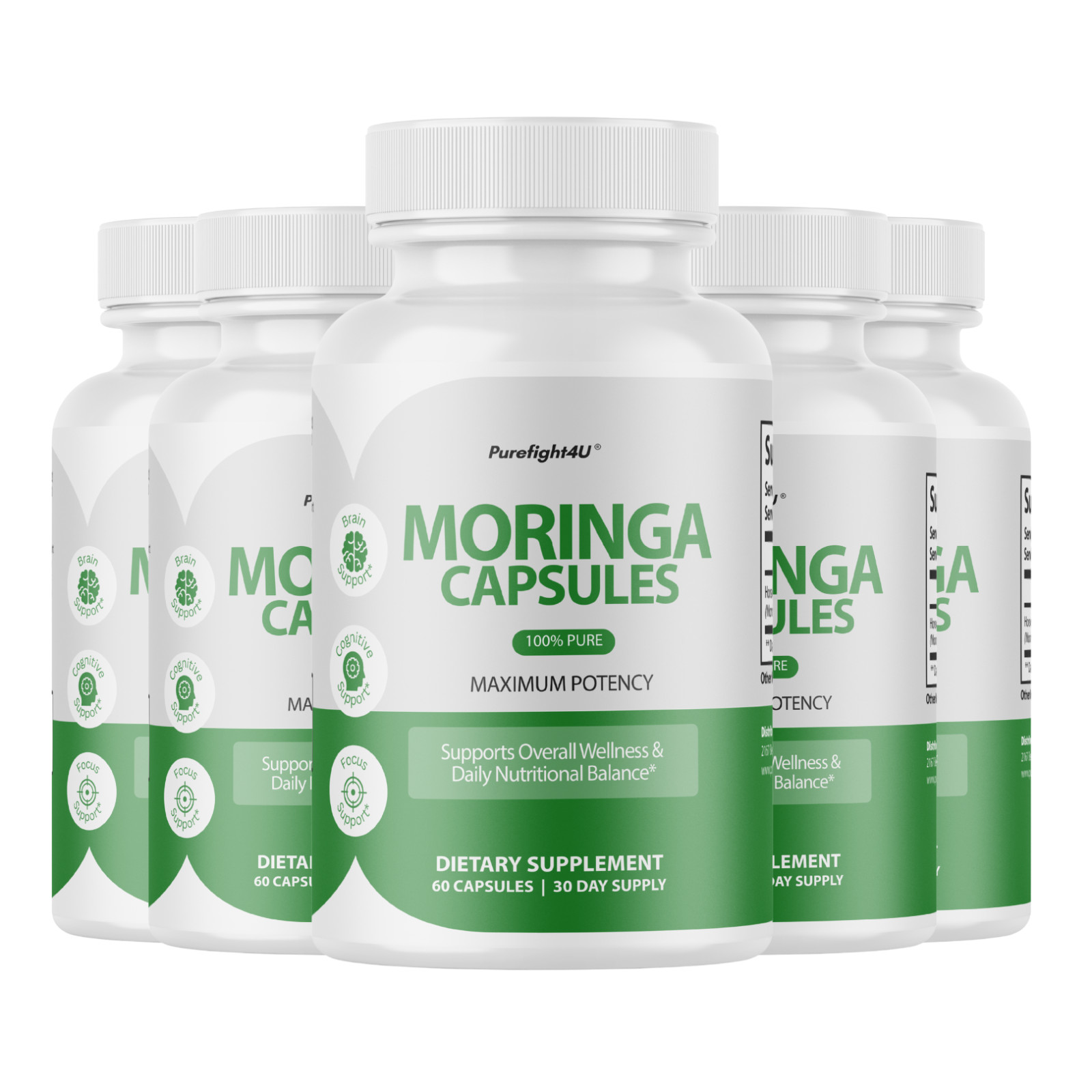 Moringa Capsules 100% Pure, Supports Overall Wellness – Supplement | 5 Bottles
