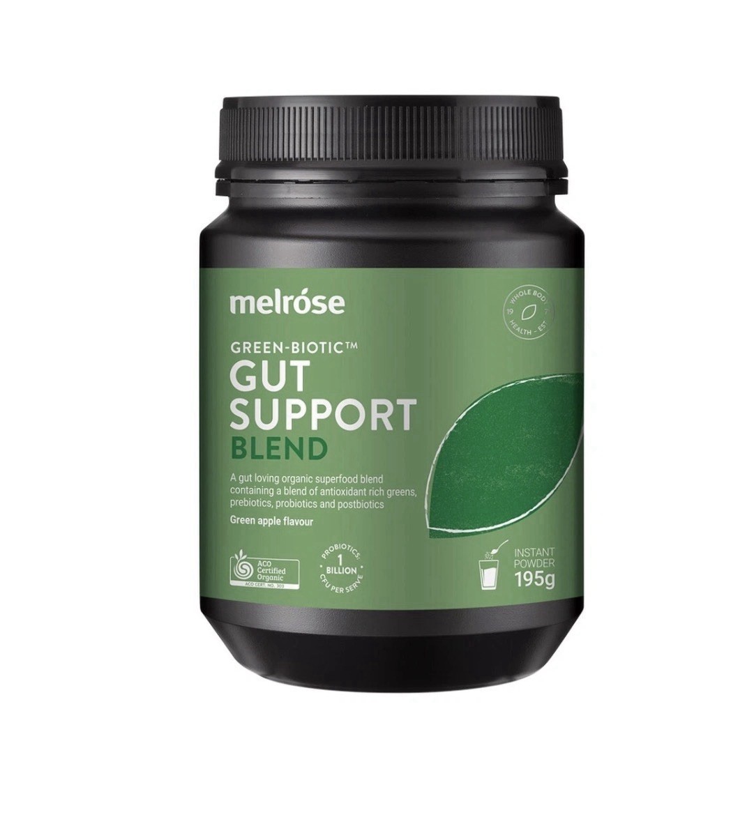 New Melrose Organic Green-Biotic Gut Support Blend Apple Flavor 195 g BB:08/27