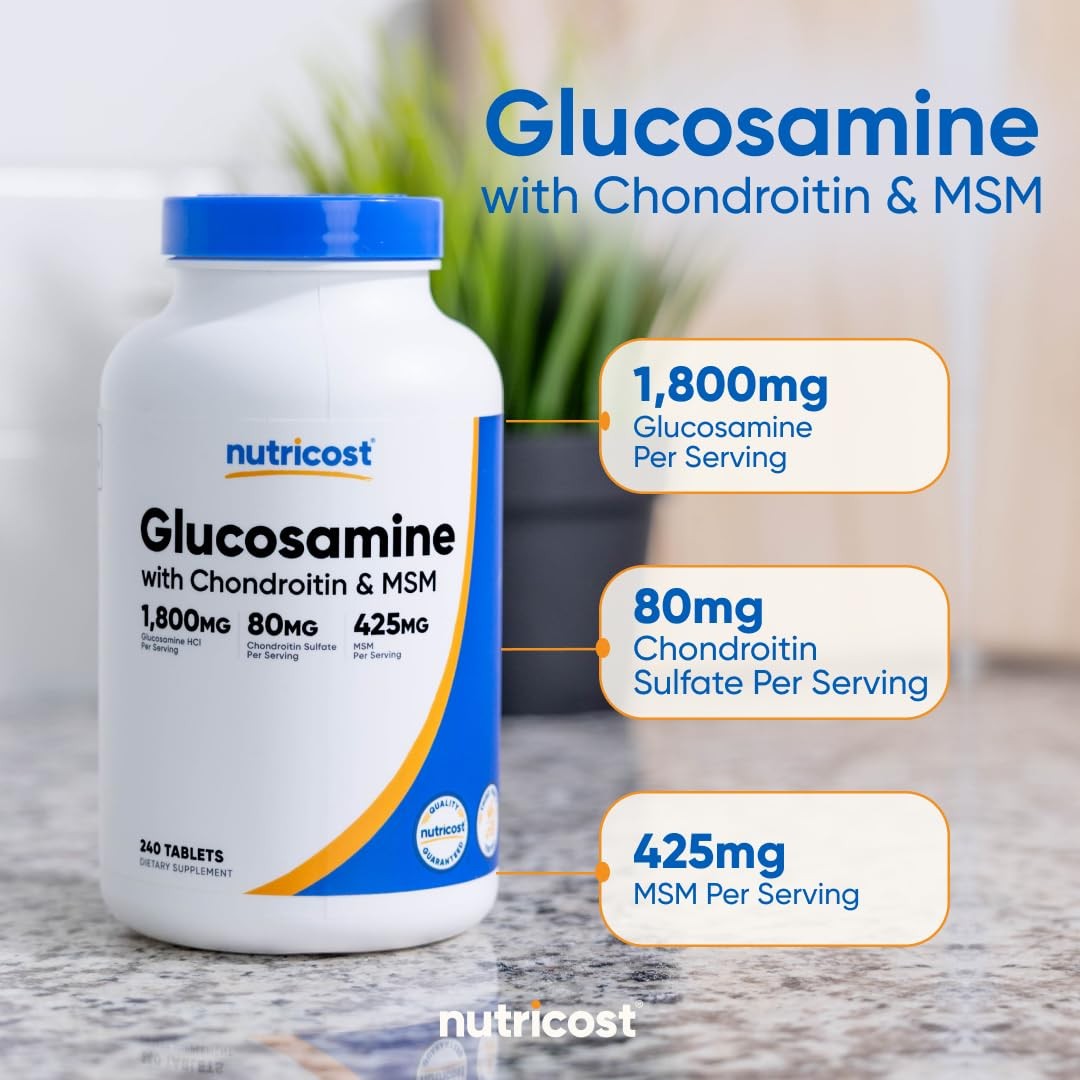 Nutricost Glucosamine 1800mg with Chondroitin & MSM, 240 Count (Pack of 1)