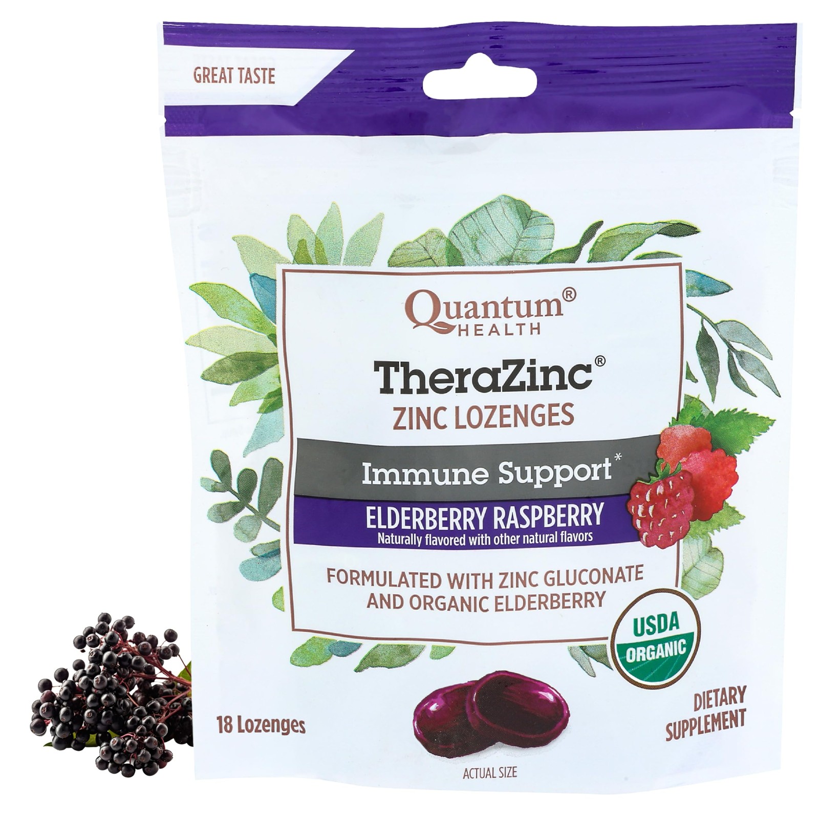 (Pack of 9) Quantum TheraZinc Elderberry Lozenges Zinc Throat Relief 18 Each
