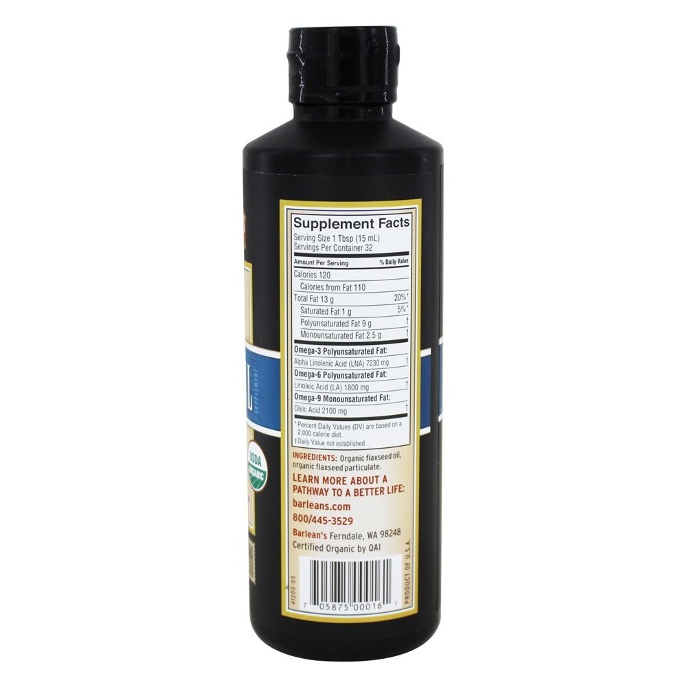 Barlean’s Lignan Flax Oil 100% Organic, 16 Ounces