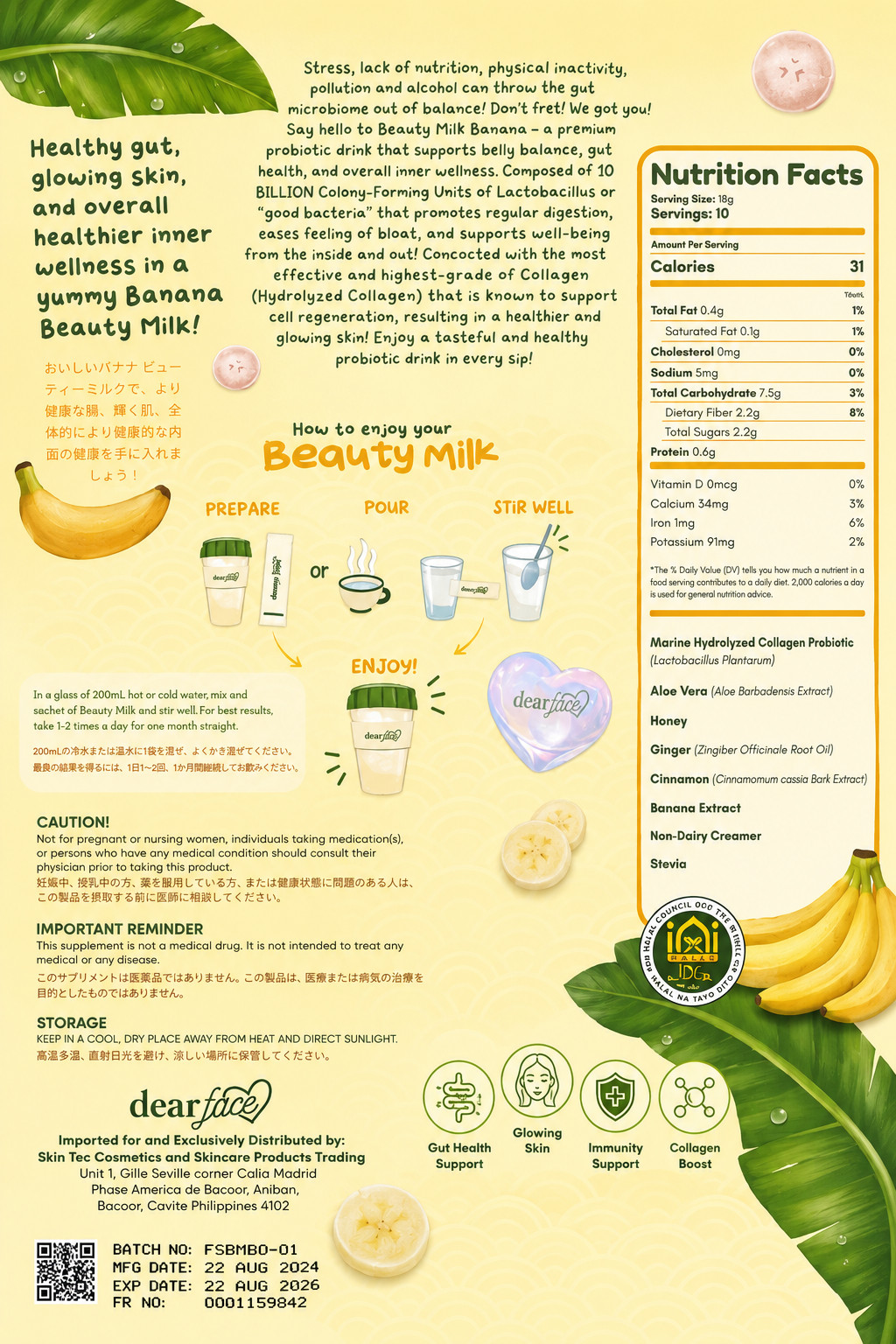 Dear Face Beauty Milk Premium Japanese Banana Probiotics + Collagen Drink