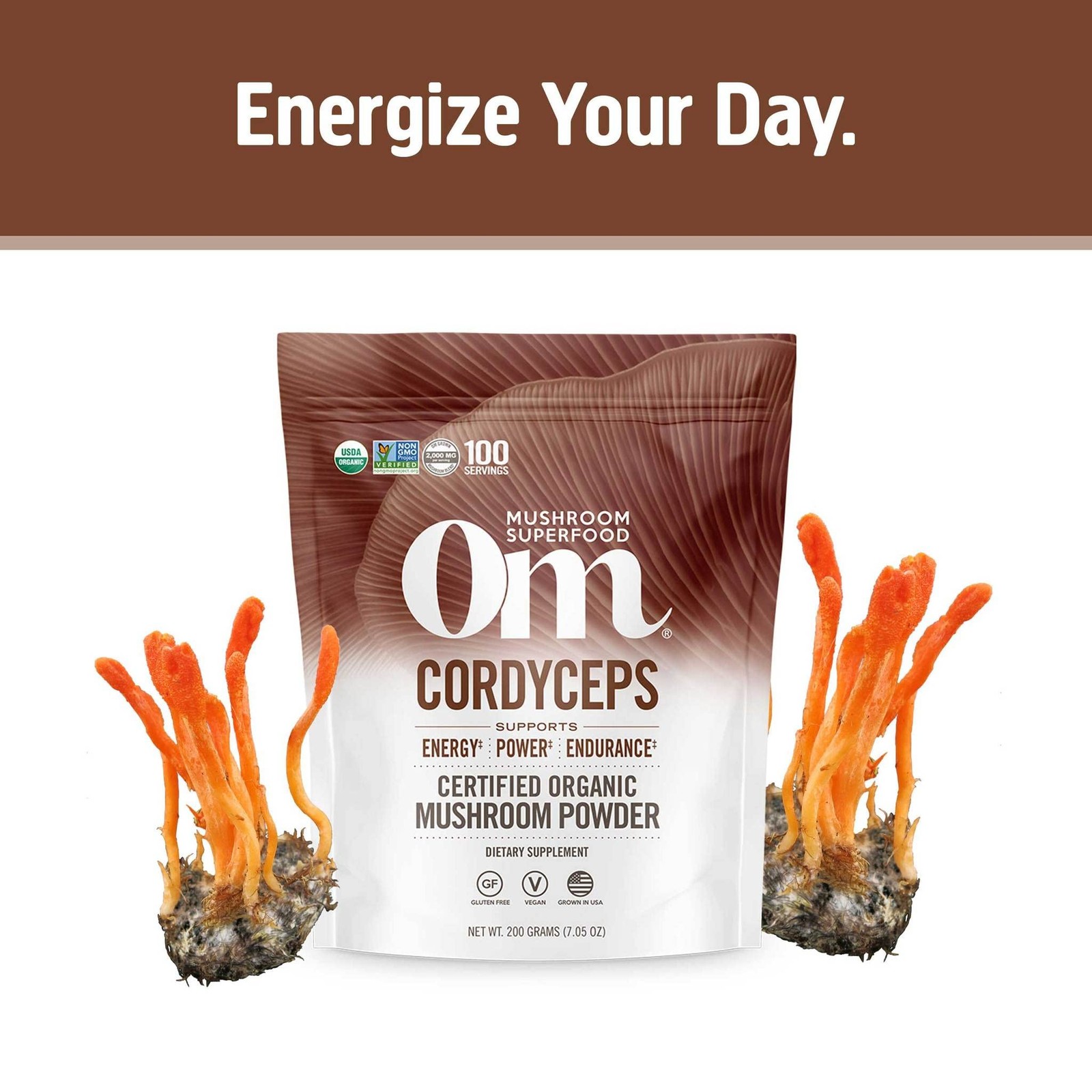 Om Mushroom Superfood Cordyceps Organic Mushroom Powder 7.05 Ounce Energy Boost