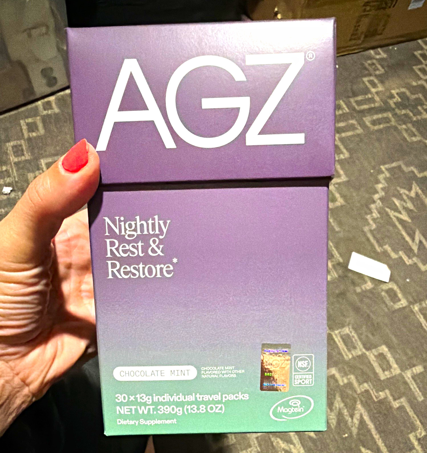 AGZ Magnesium Sleep Support Powder Chocolate Mint 30 x 13g 390g Exp 07/27