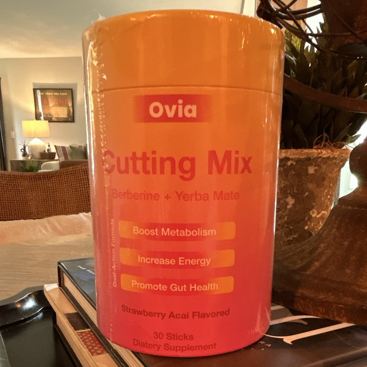 Ovia Cutting Supplement, Berberine + Yerba Mate, Strawberry Acai 30 packts