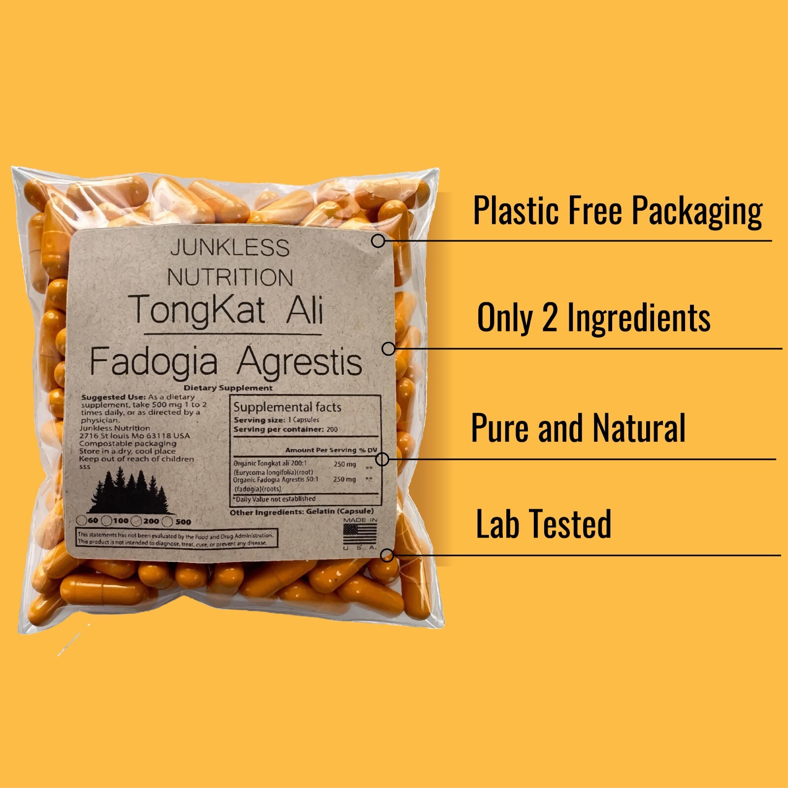 Fadogia Agrestis and Tongkat A. Extract 500 Capsules! NO FILLERS! Boost Test.