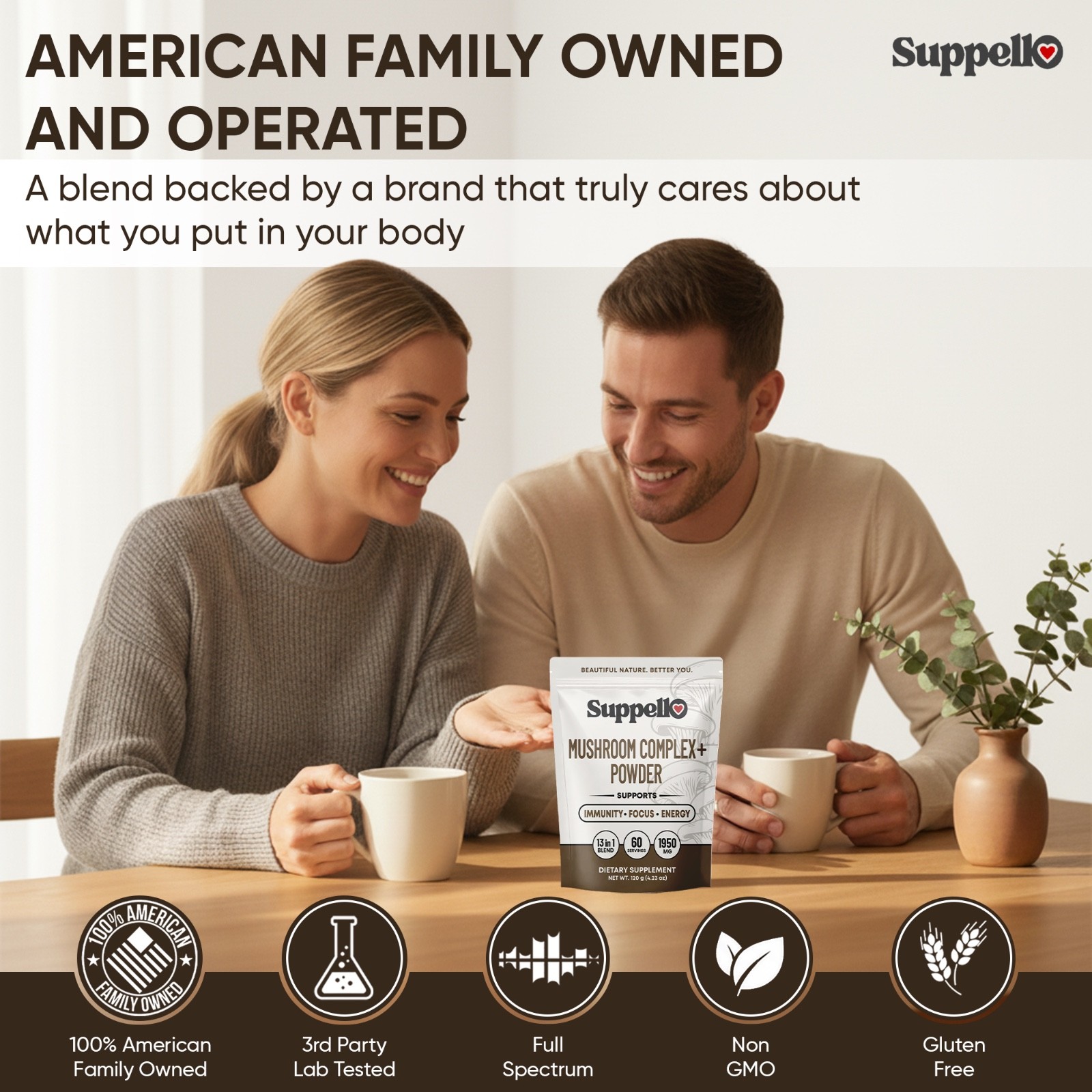 Suppello Mushroom Complex+ Powder – 13 In 1 Blend – 4.23 oz (60 Servings)