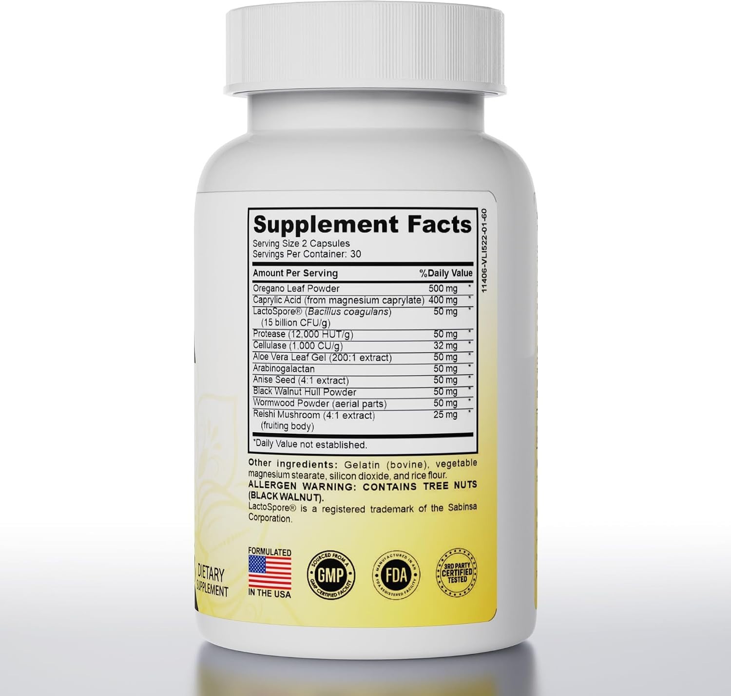 USPS Herbal Candida Detox Gut Support Caprylic Acid Oregano Wormwood Black Walnu