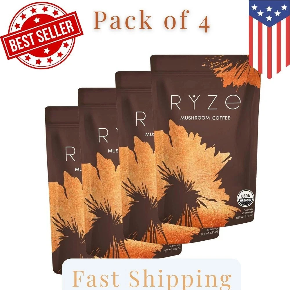 4 Pack Organic Ryze Mushroom Coffee 30 SERVINGS Instant Coffee New FREE SHIPPING