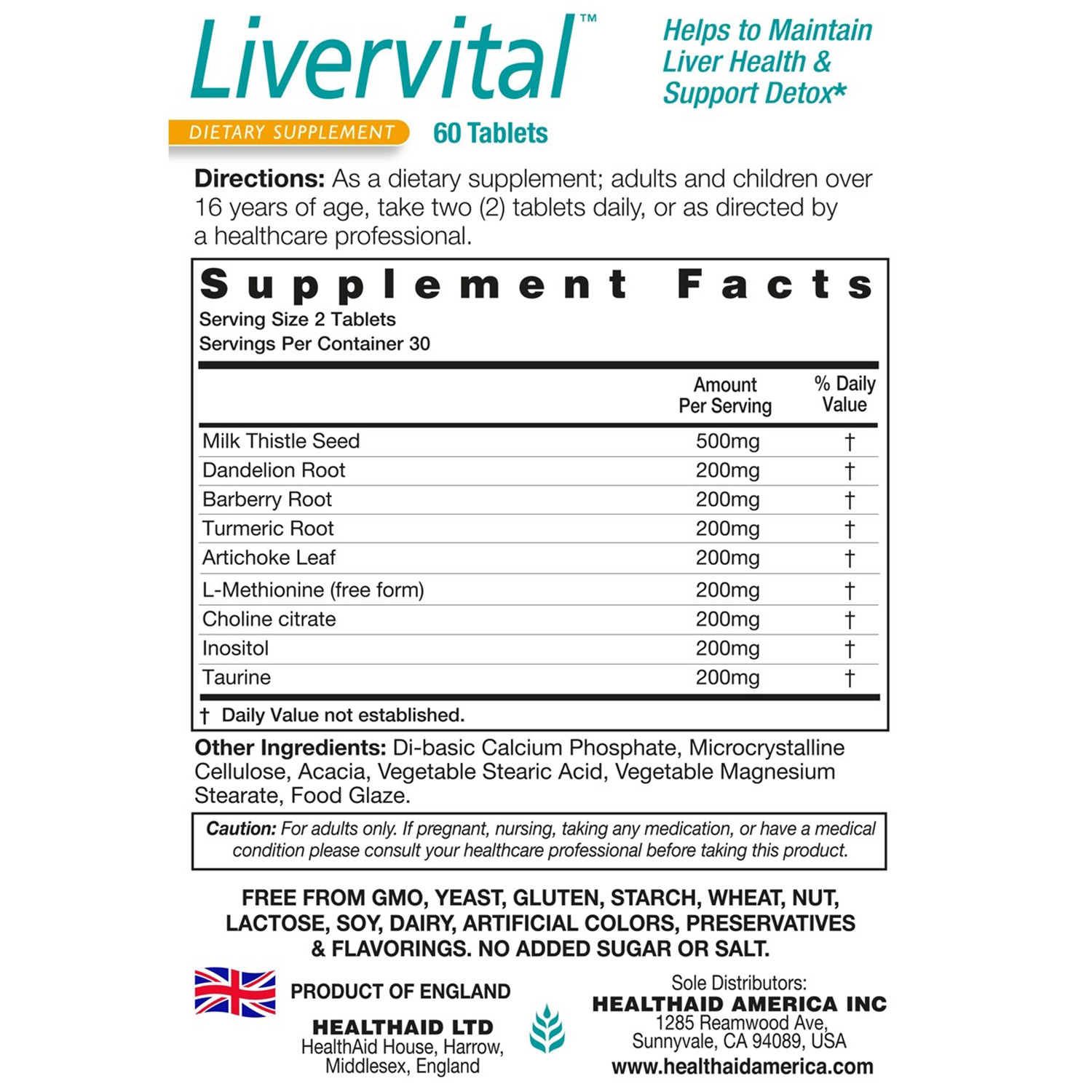 HealthAid, LiverVital, formulated using natural detoxifying herbs, 60 Tablets
