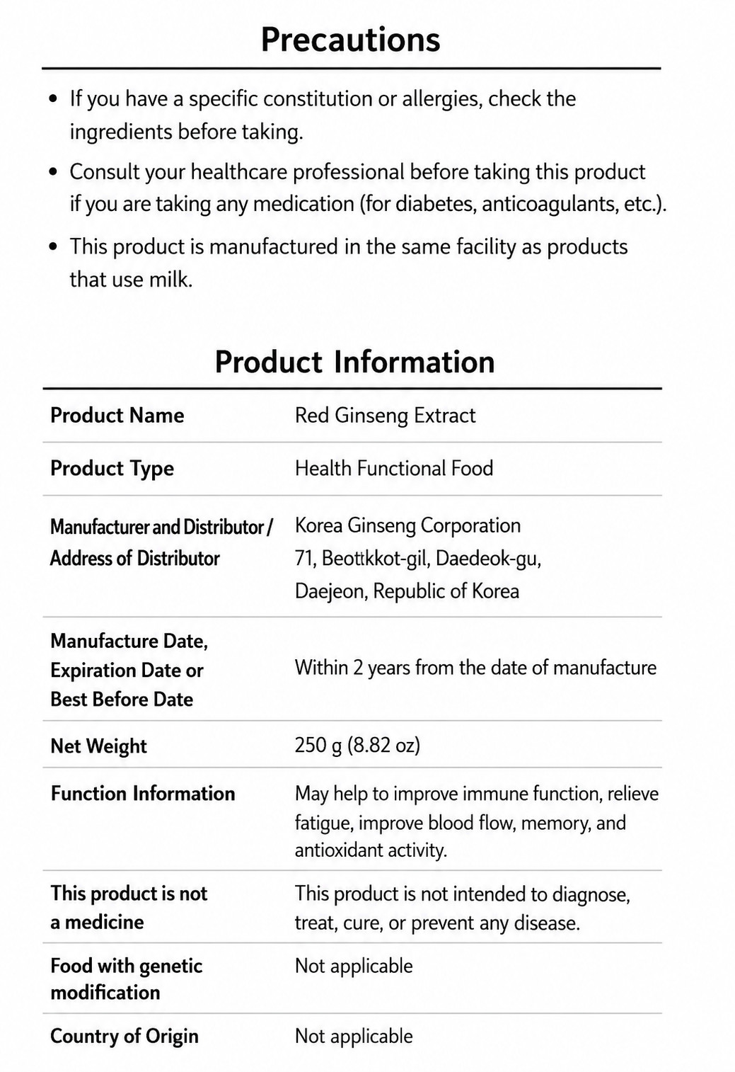 JUNG KWAN JANG Korean Red Ginseng Concentrate 250g 6-Year Root Herbal Supplement