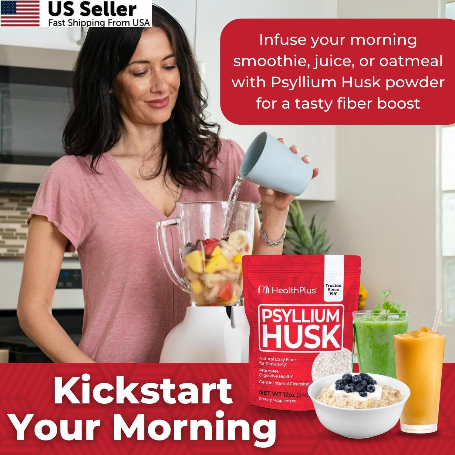 Health Plus, Psyllium Husk, 24 oz, 96 1.5 Pound (Pack of 1), 083502401223