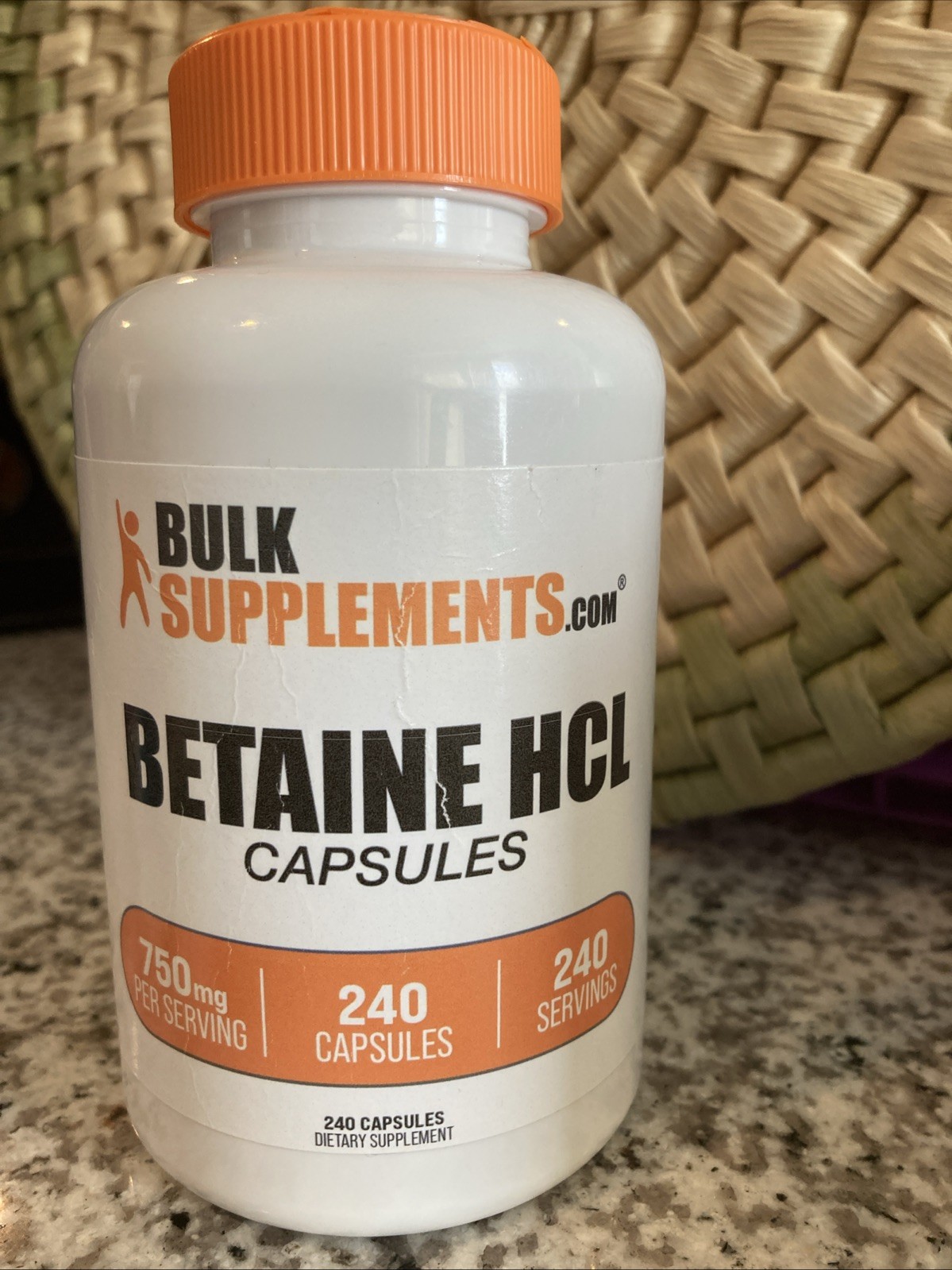 BulkSupplements 750 mg Betaine HCL Supplement 240 Capsules New EXP 10/31/2028