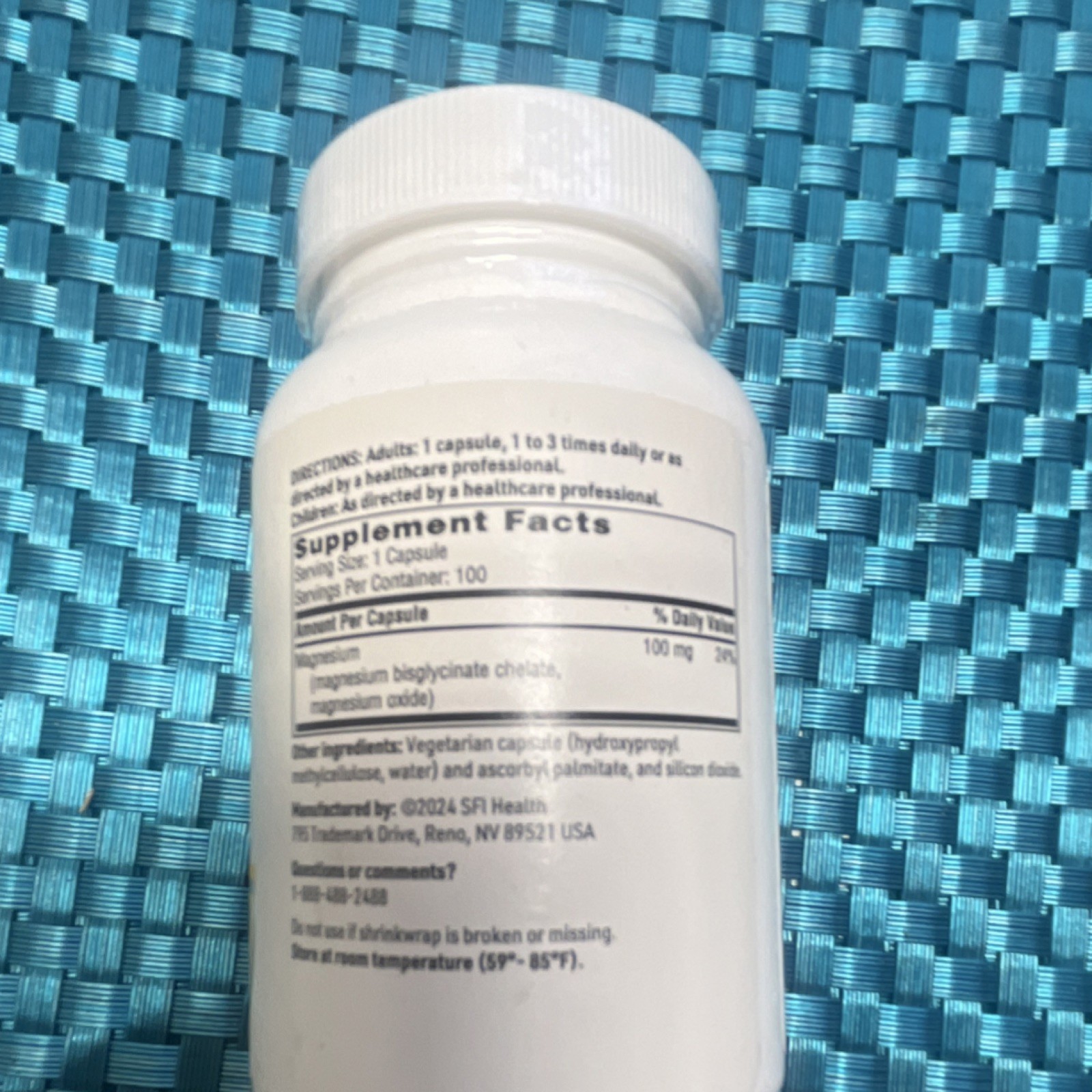 SFI Health Magnesium Glycinate Complex Vegetarian 100 Capsules Exp 07/26