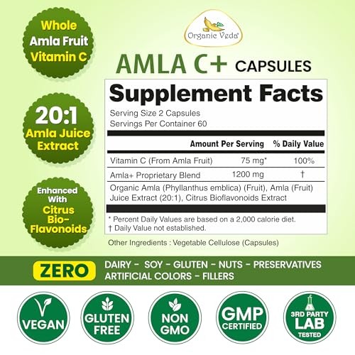Amla Vitamin C Capsules 20X Concentrated Extract 120 Vegan