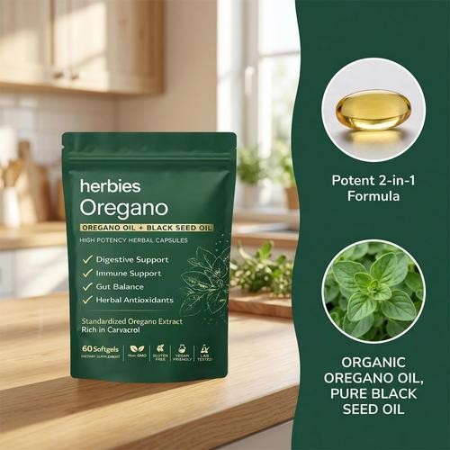 Organics Oregano and Black Seed Oil Capsules, 6000mg Oregano Extract, 300 Softge