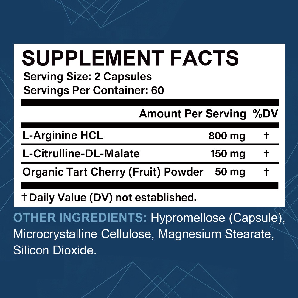 L-Arginin 800mg + L-Citrulline Capsules for Circulation & Energy 30/60/120Caps
