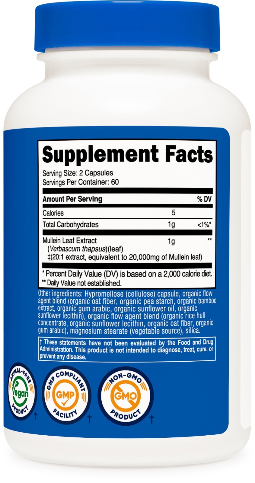 Nutricost Mullein Leaf Extract (20,000mg Equivalent) 120 Capsules – 60 Servings