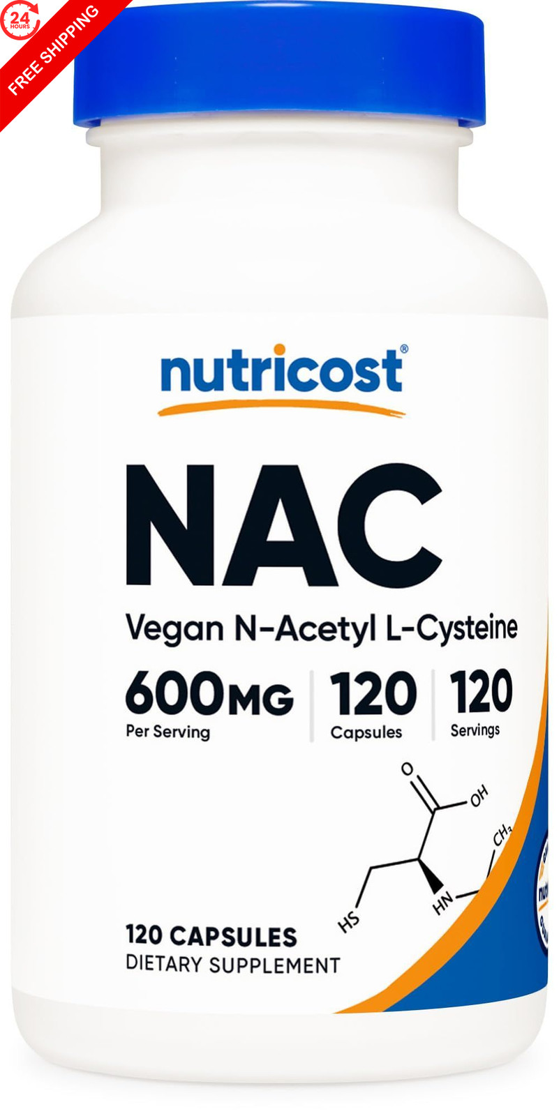 Nutricost N-Acetyl L-Cysteine (NAC) 600mg, 120 120 Count (Pack of 1), Red