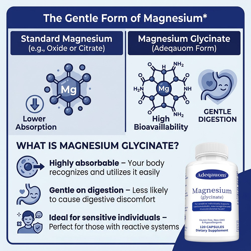 Magnesium Glycinate – Supports, Brain Function & Muscle Relaxation 30/60/120Caps