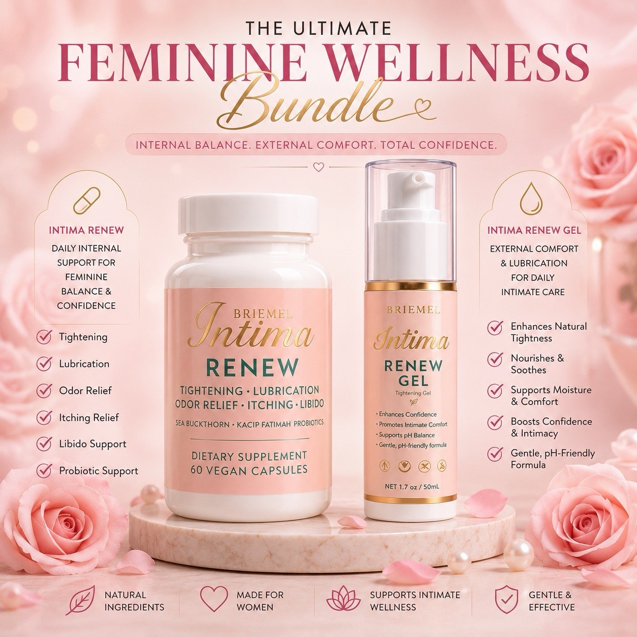 Women’s Feminine Wellness Capsules & Gel| Lubrication, Odor Support, Probiotics