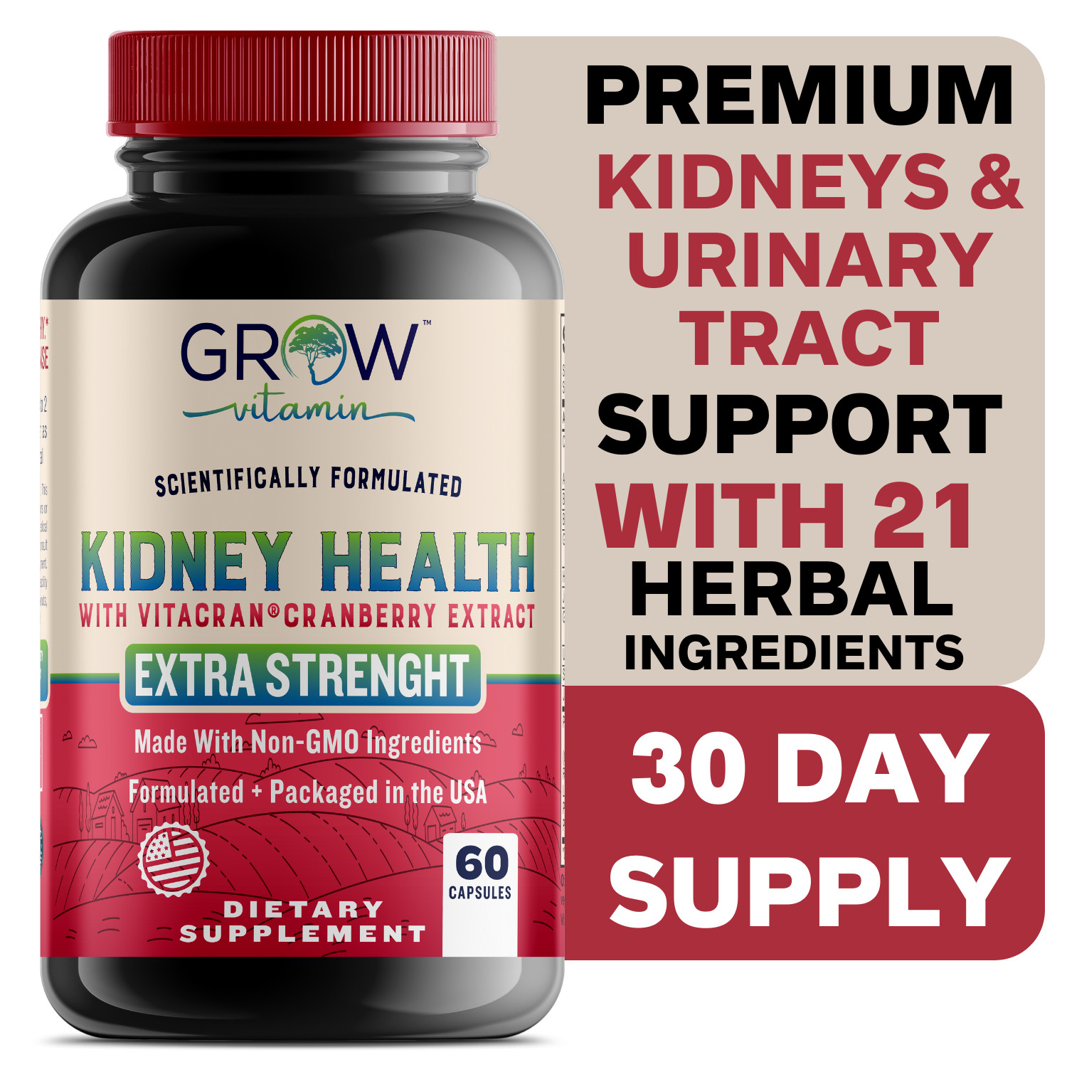 Kidney Support Restore Cleanse Detox Flush 705mg Capsule w Cranberry for UTI