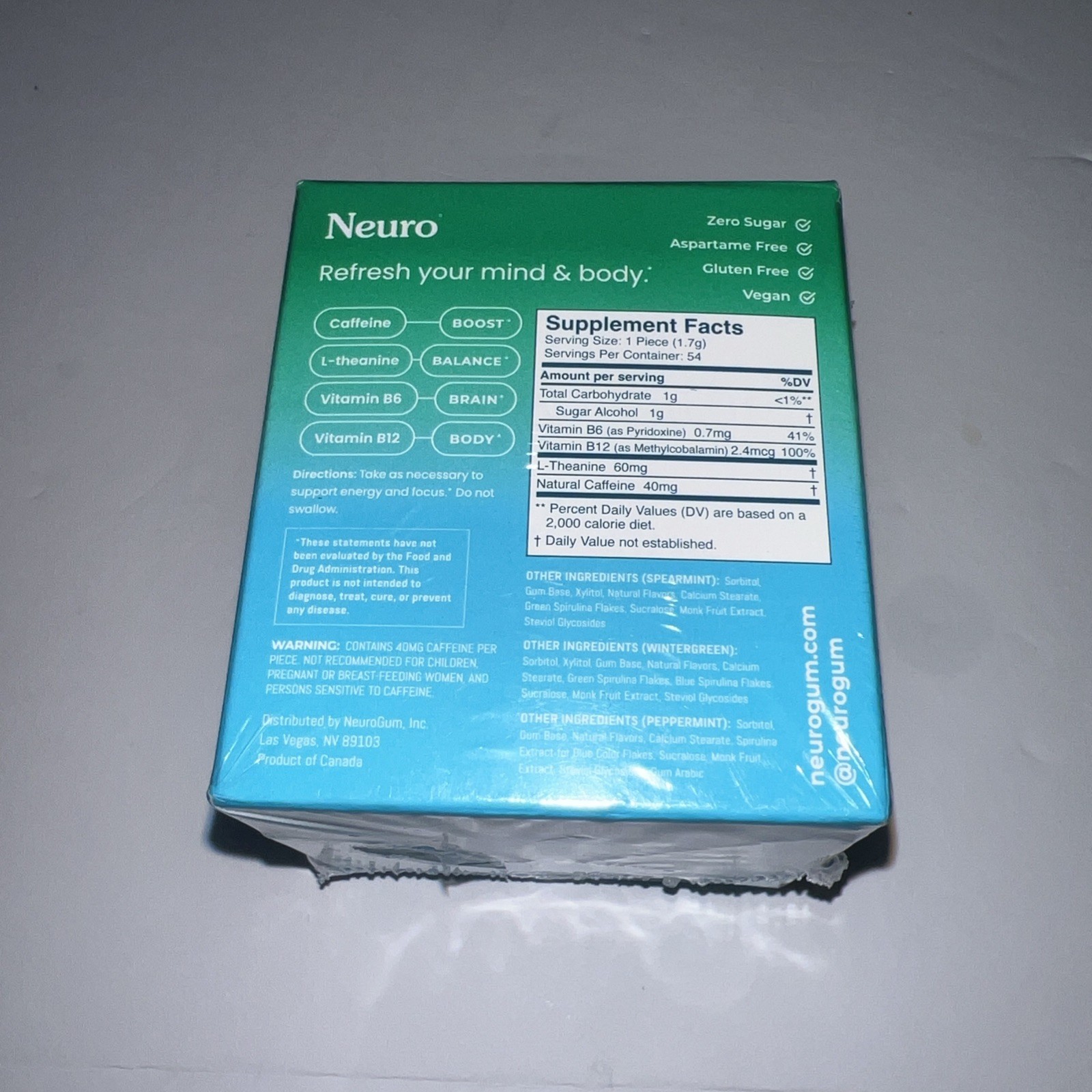 Neuro Energy & Focus Gum, Variety Pack (3 Flavors), 6 Pack (54 Pieces)