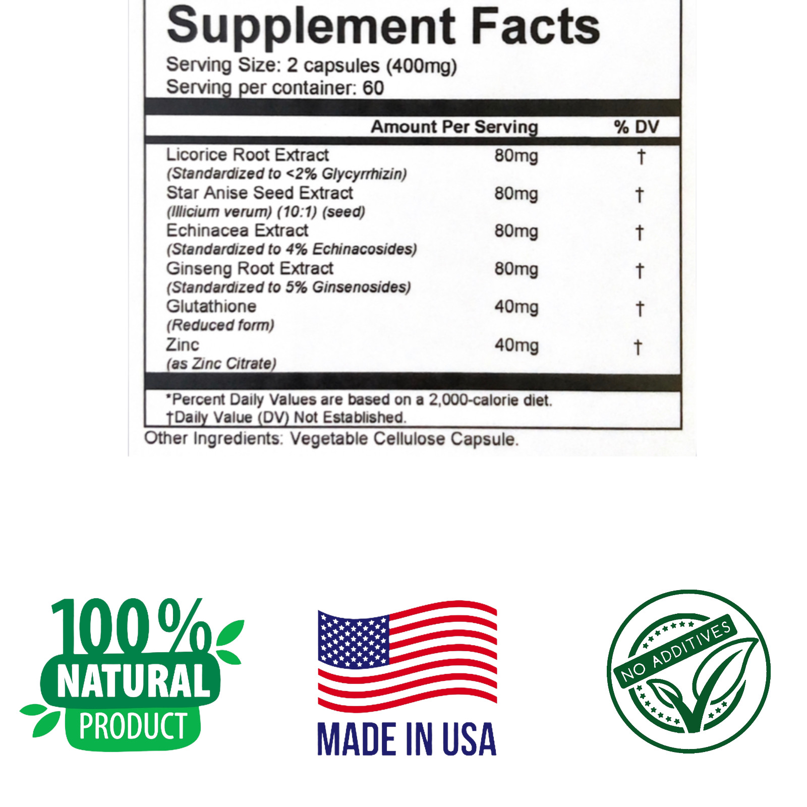 LICORICE ROOT, ECHINACEA, GINSEG, 120 Capsules, Boost Immune System, Biomedical
