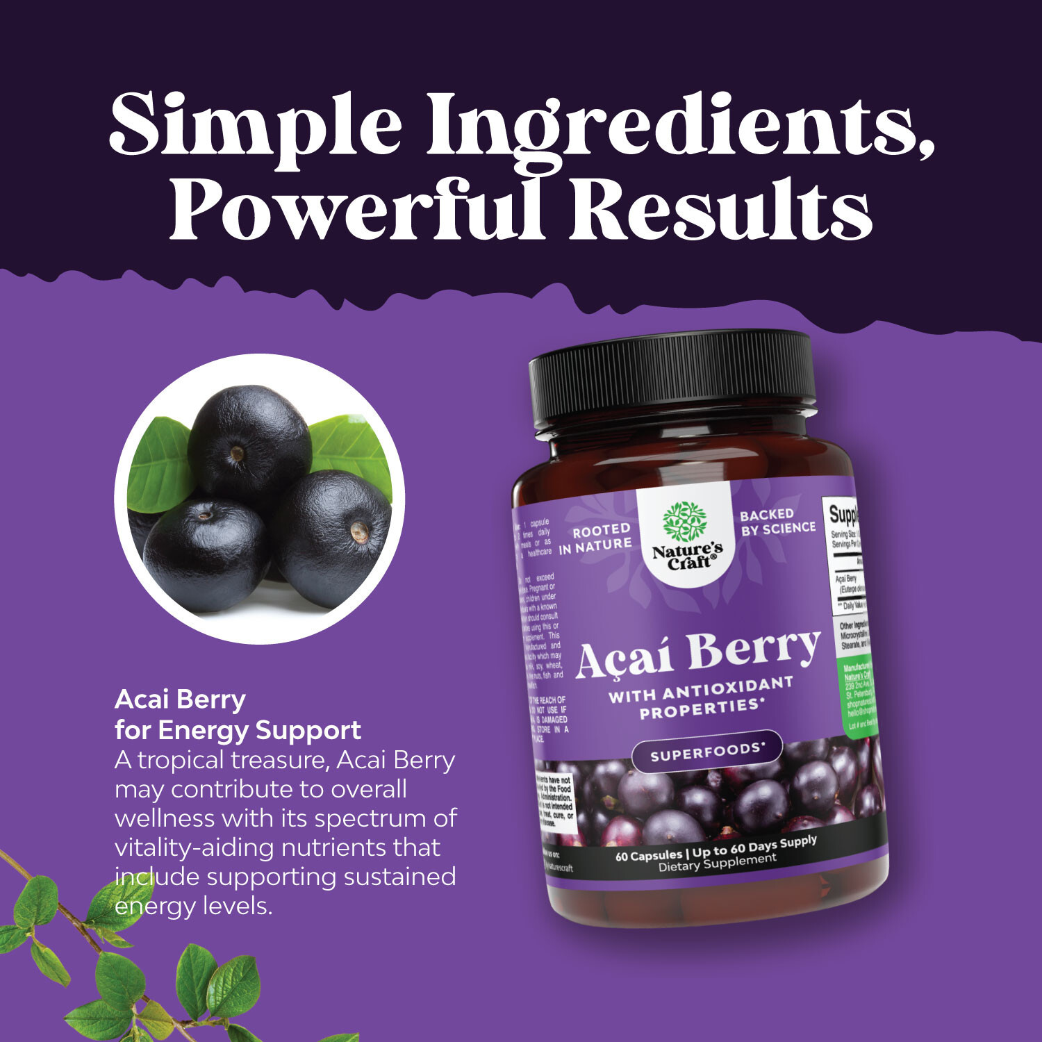 Acai Berry Antioxidant Support Weight Loss Supplement for Women and Men 60ct