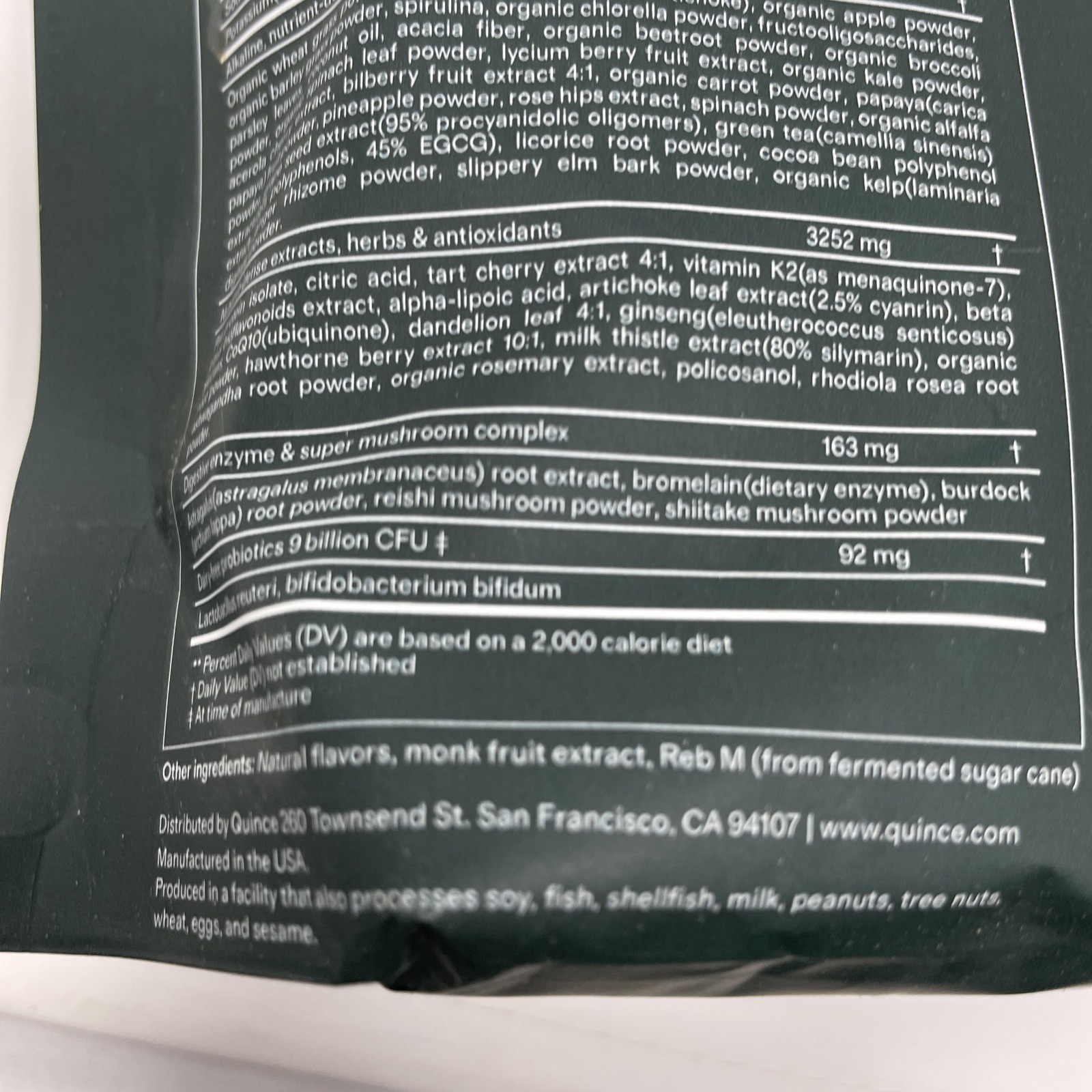 Quince Superfood Greens 30 Day supply Water Whole Food Dietary Supplement