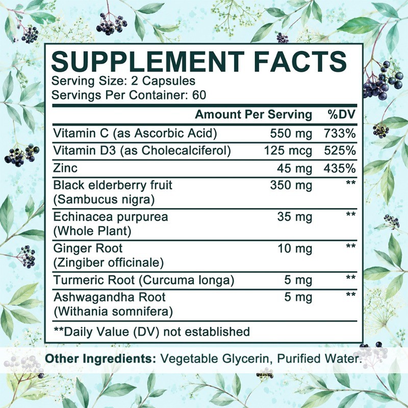 8-in-1 Elderberry Capsule, Herbal Blend Immune Wellness Supplement,120 Capsules