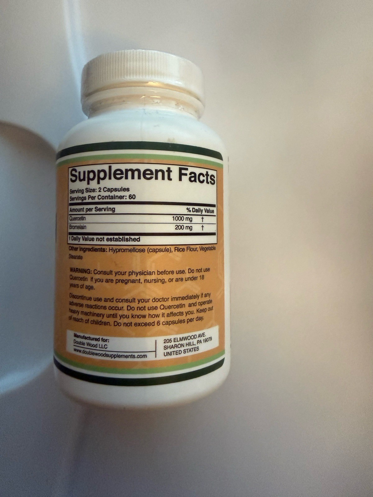 Double Wood Quercetin + Bromelain 120 Capsules 1200mg Non-GMO Immune Support