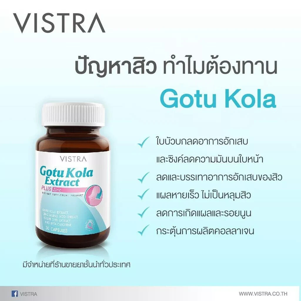 VISTRA Gotu Kola plus Zinc + Kiwi Extract Anti-Acne Pimple Anti-inflammatory