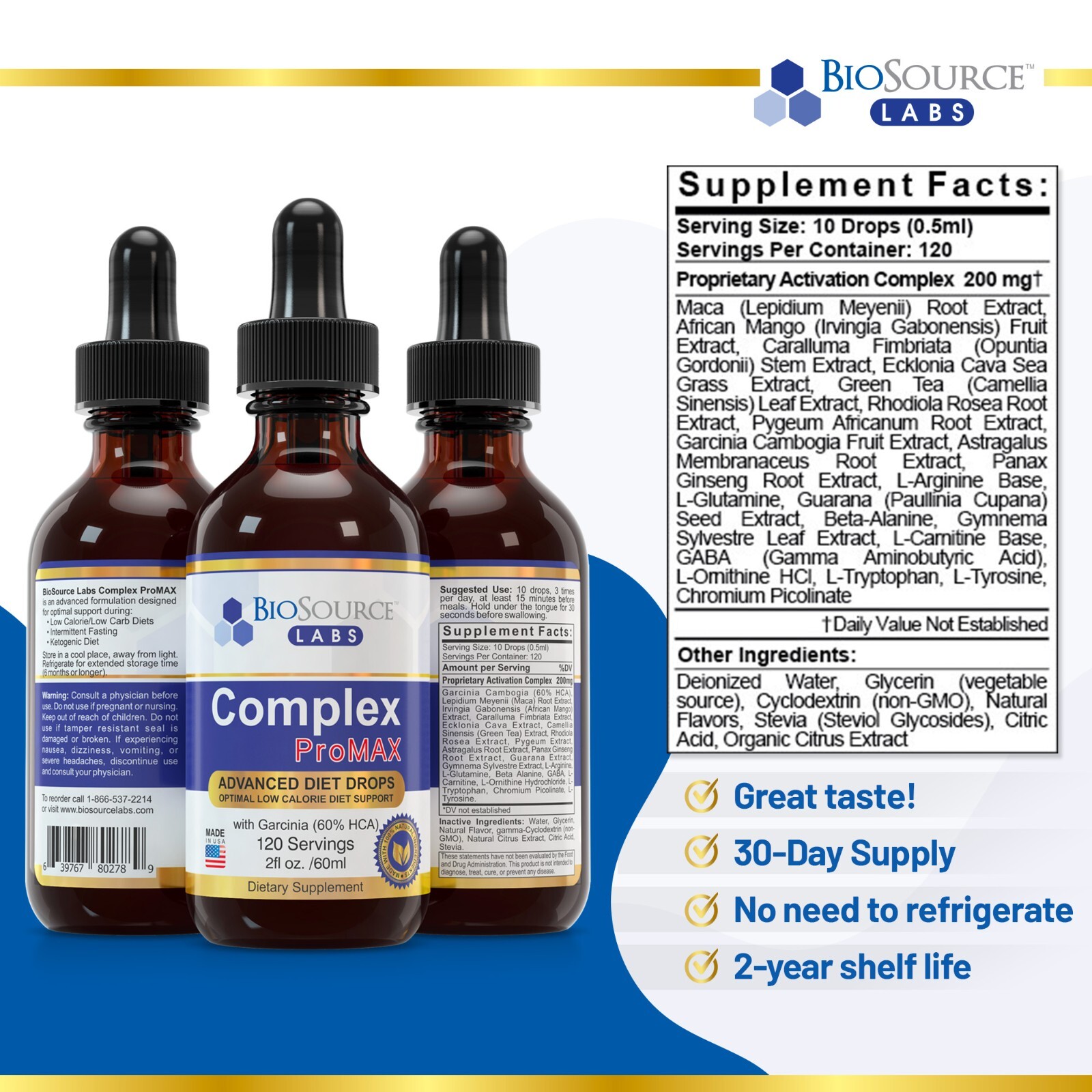 BioSource Labs Complex ProMAX Premium Diet Drops – 2 oz Bottle
