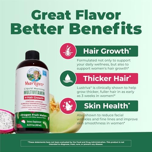 MARYRUTH’S Liquid Multivitamin + Hair Growth | Biotin 10000mcg | Lustriva Hair