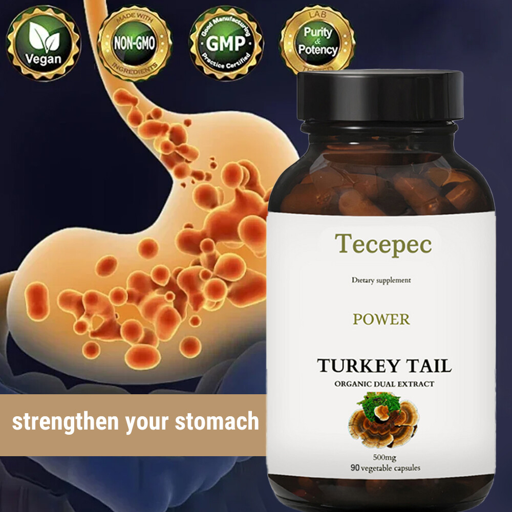 Turkey Tail Mushroom Capsules 500mg, Organic Dual Extract, Digestive Health