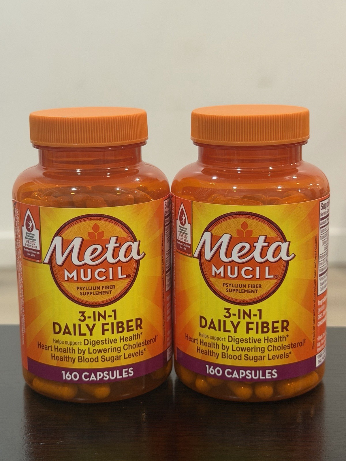 2 pk Metamucil 3-in-1 Daily Fiber Psyllium Husk Supplement 160 Gluten-Free Caps