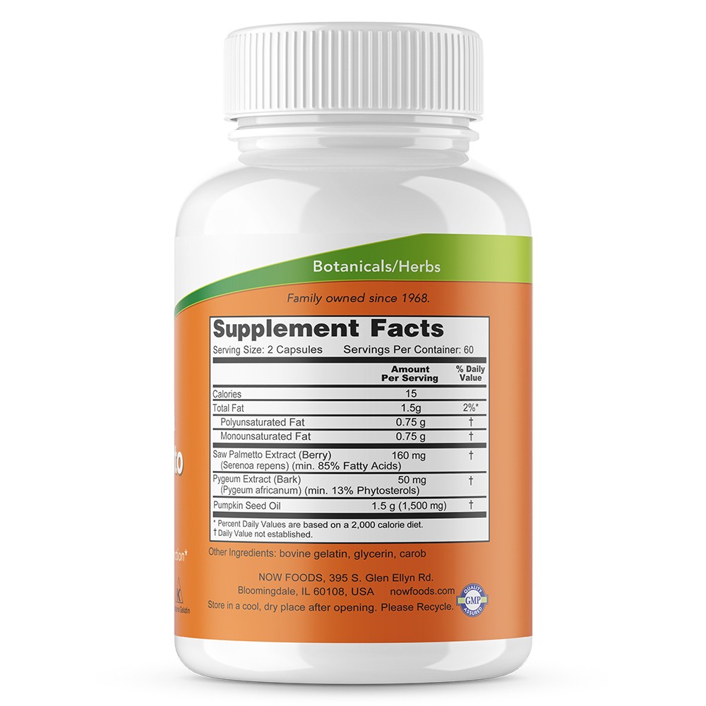 Pygeum Saw Palmetto Supplement with Pumpkin Seed Oil Men’s Health 120 Capsules