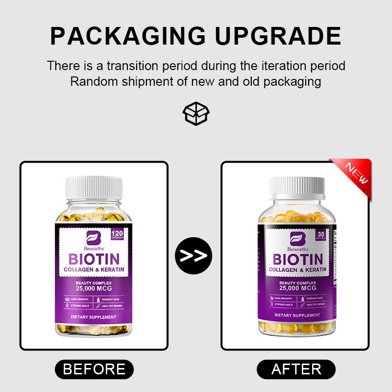 Biotin 25,000mcg with Collagen & Keratin Capsules Hair Skin Nails Supplement