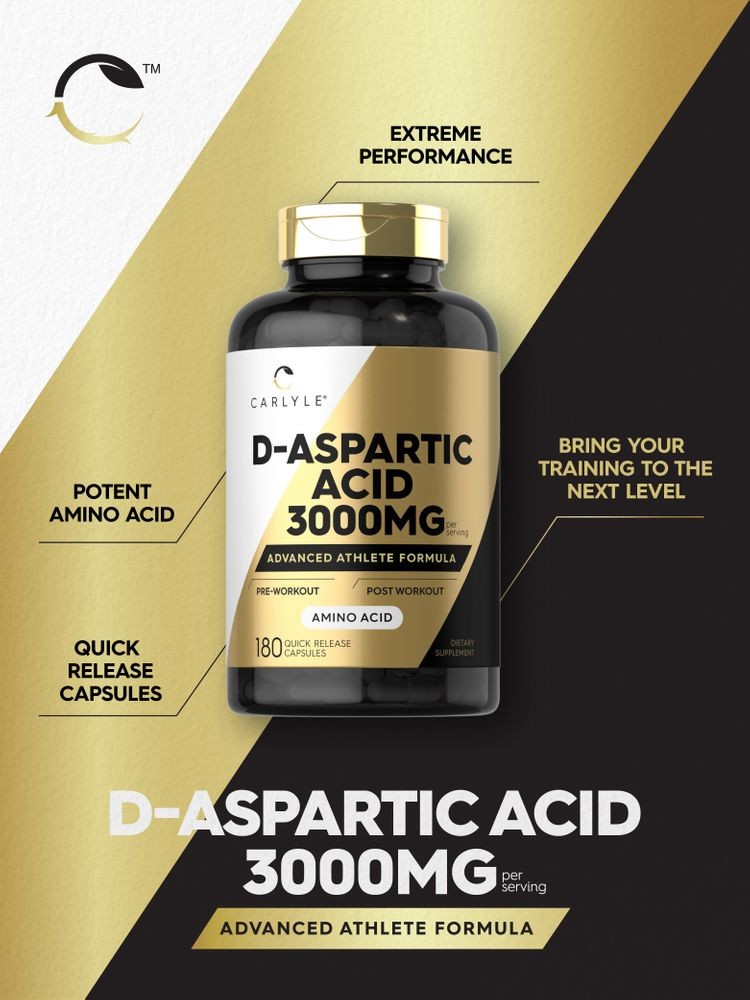 D Aspartic Acid Capsules | 3000mg | 180 Count | DAA | Non-GMO | by Carlyle
