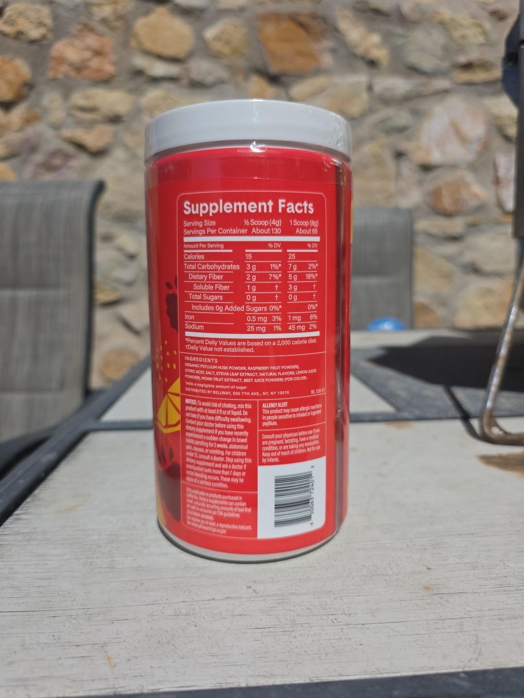 Bellway Super Fiber + Fruit Psyllium Husk Raspberry Lemon 36oz 18 x2