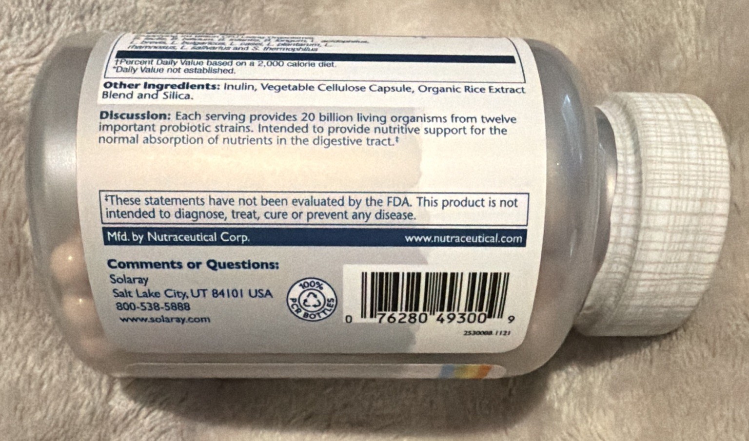 Solaray Multidophilus Probiotic 12 Strains 20 Billion CFU Enteric 100 VegCaps