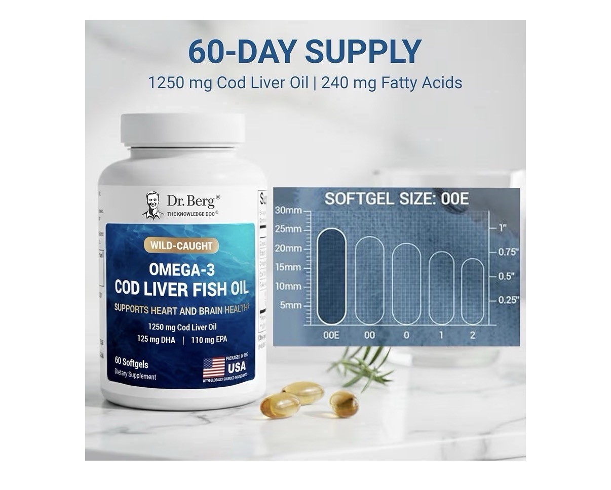Dr. Berg Omega-3 Cod Liver Fish Oil Wild-Caught Icelandic Heart Brain Health 60s