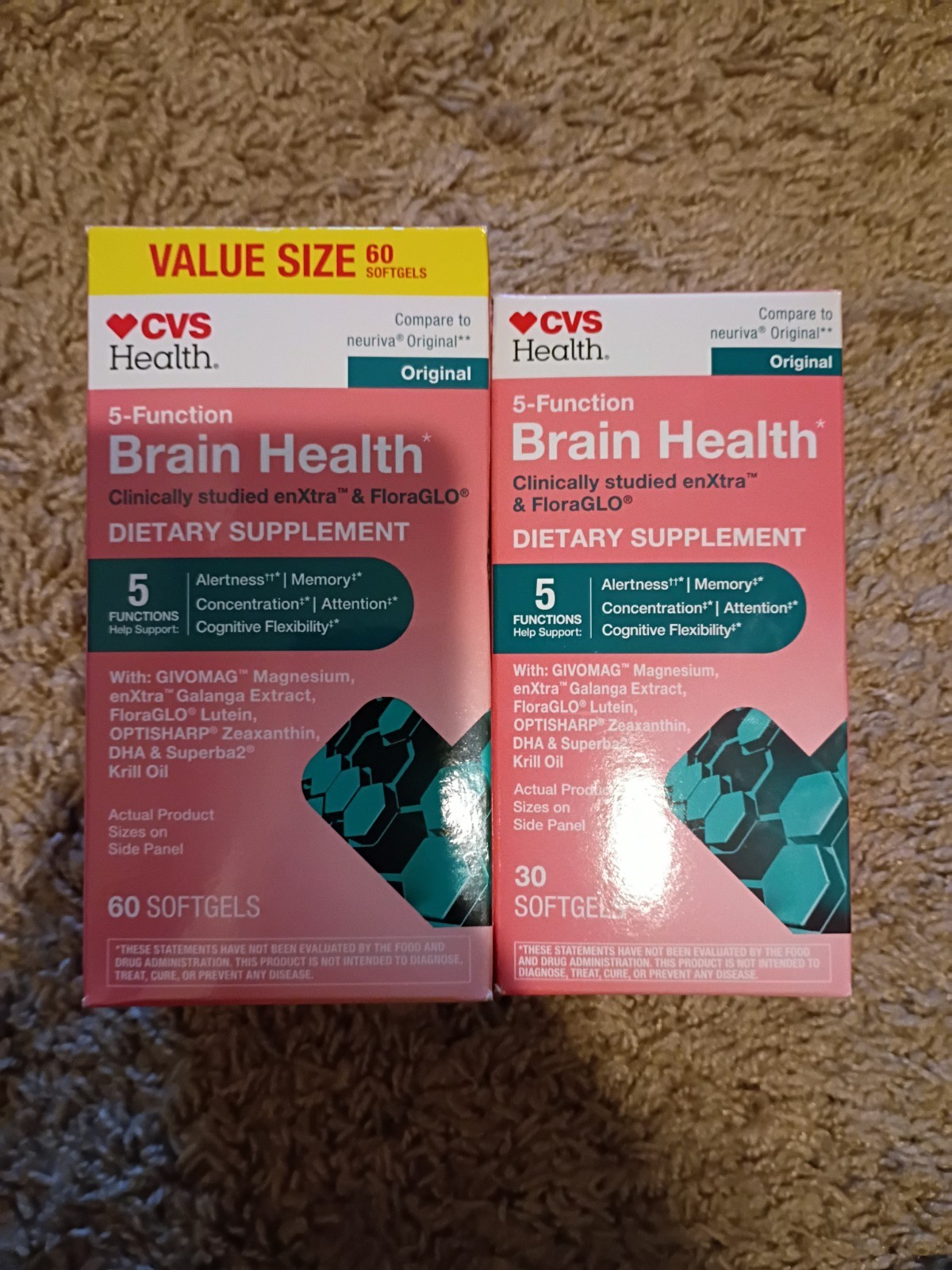 (2PACK) CVS Health 5-in-1 Brain Health Supplement 30/60 Softgels 07/27 01/28