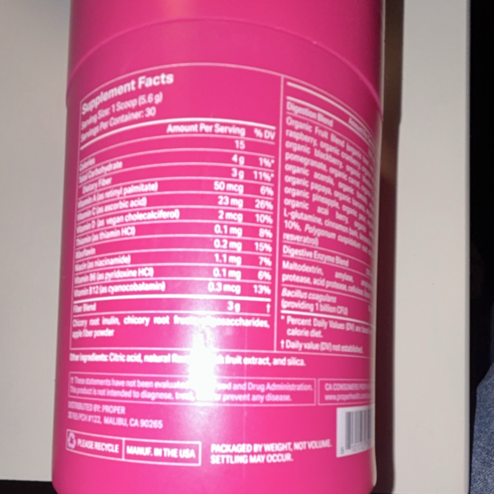 Proper Digestion Bloat Relief Superfood Powder Strawberry Pomegranate Enzymes