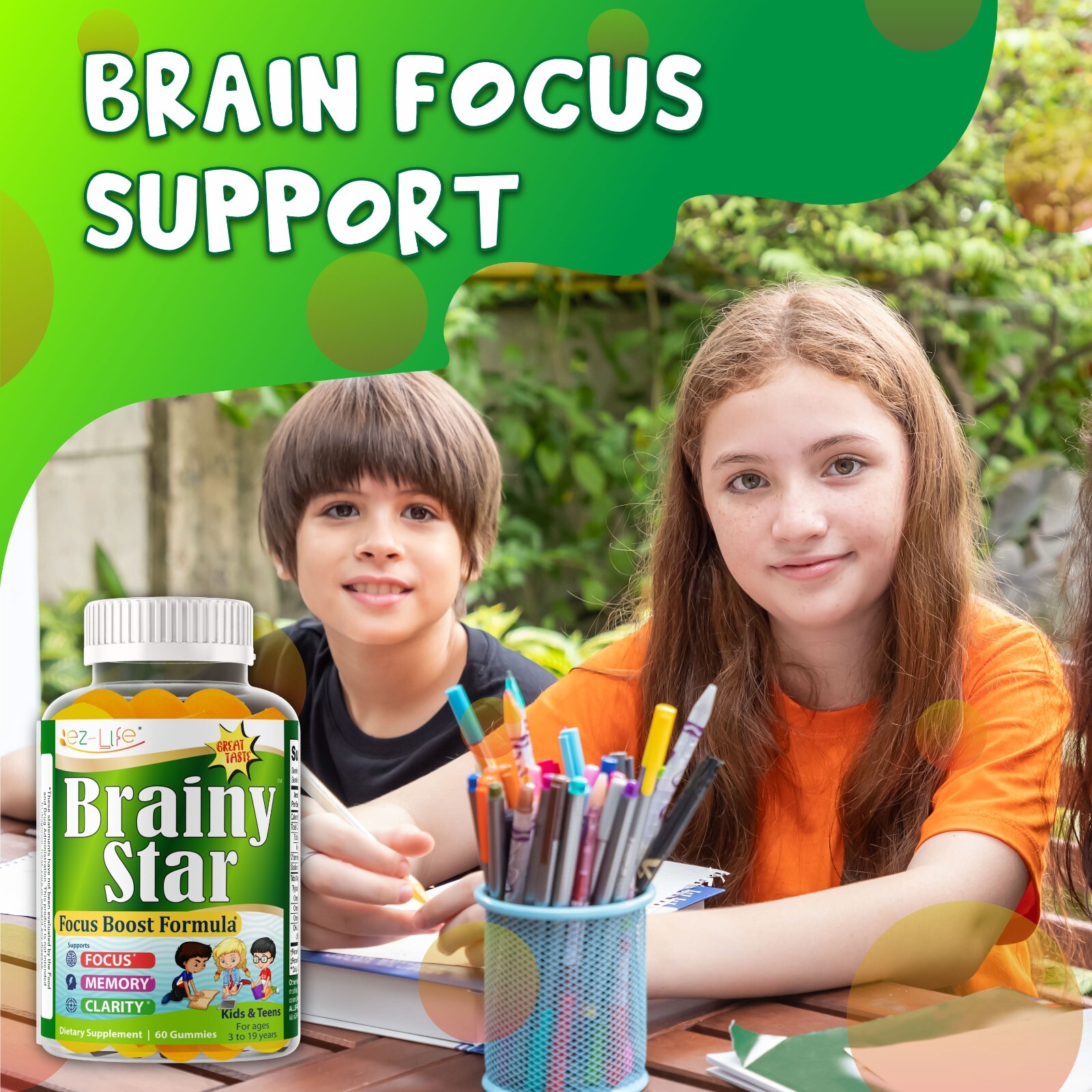 Focus Gummies for Kids & Teens – Brain & Memory Support Omega 3 6 9 – 60 Gummies
